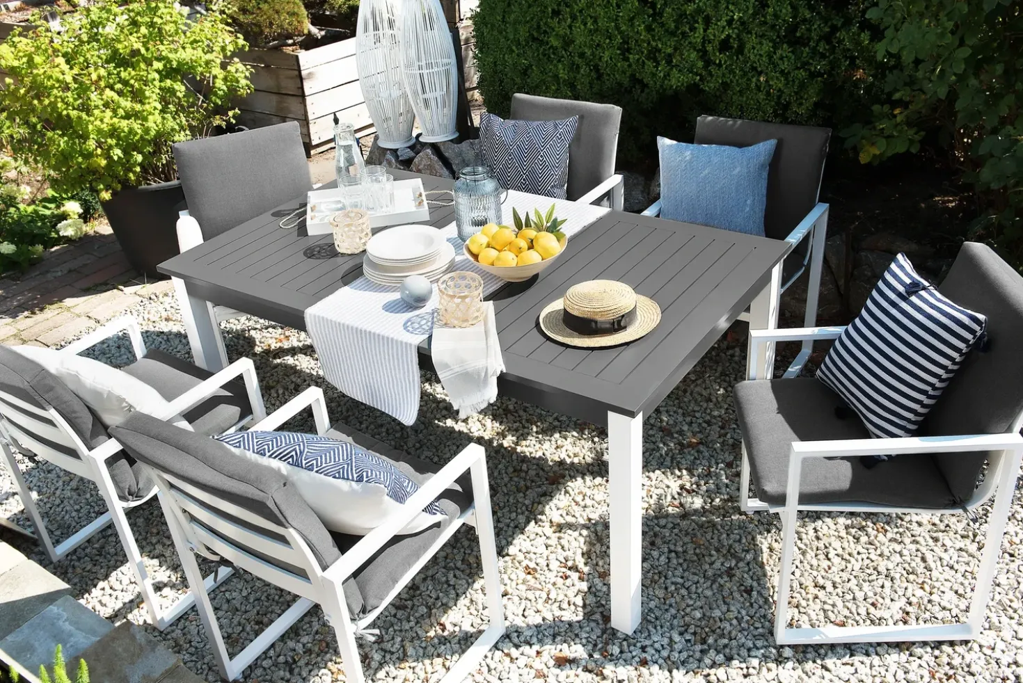 Set da pranzo da giardino 6 posti PANCOLE con cuscini Metallo Grigio