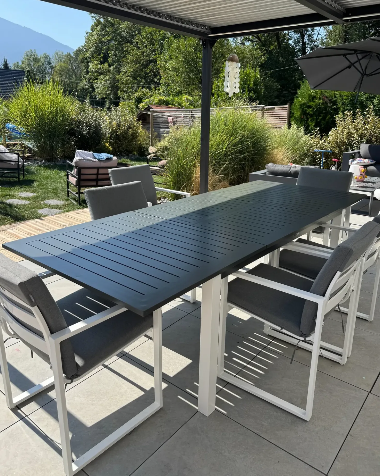 Set da pranzo da giardino 6 posti PANCOLE con cuscini Metallo Grigio