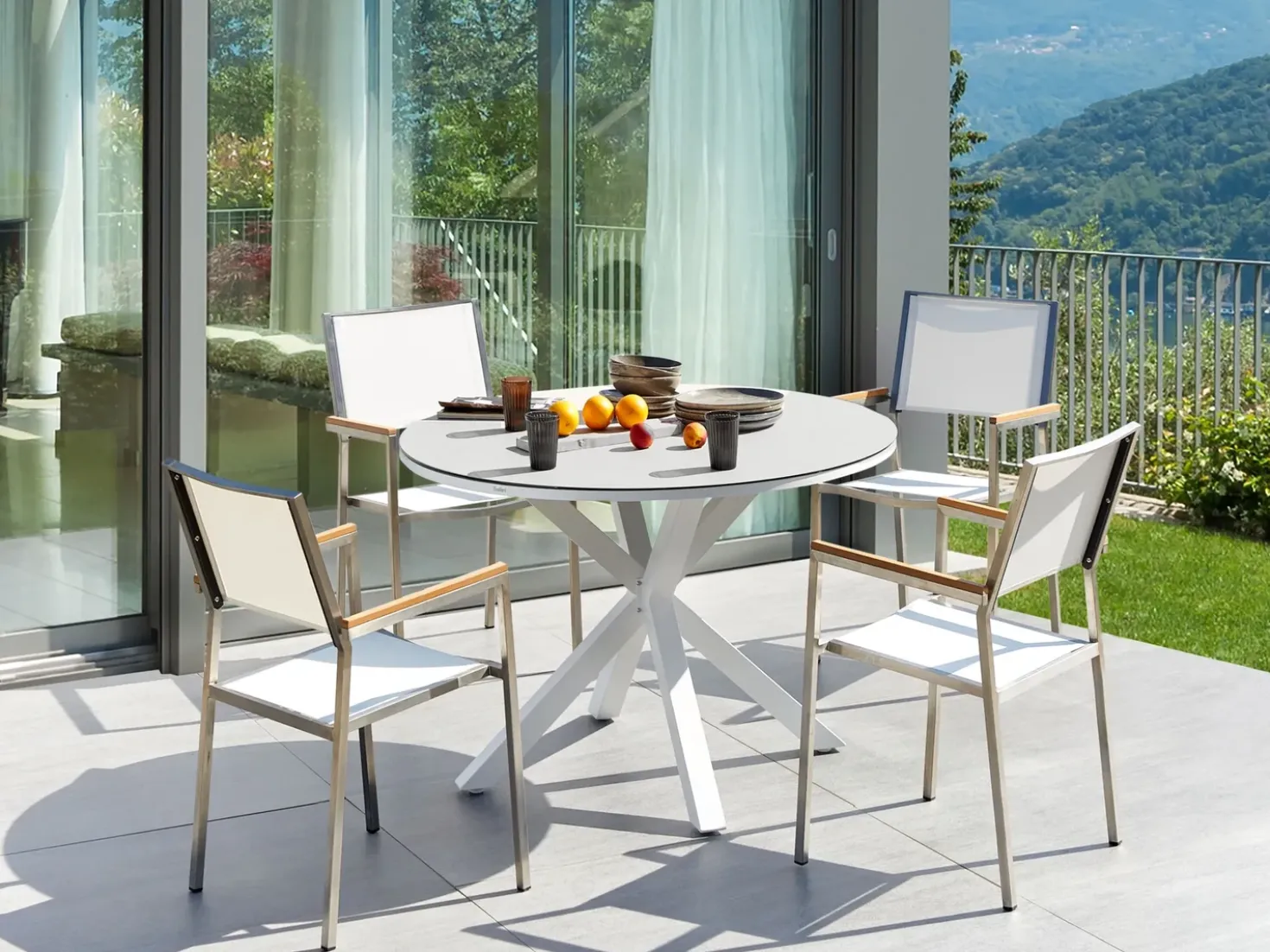 Set da pranzo da giardino 4 posti MALETTO/GROSSETO Metallo Effetto marmo Bianco/Beige