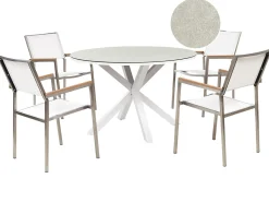 Set da pranzo da giardino 4 posti MALETTO/GROSSETO Metallo Effetto marmo Bianco/Beige