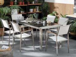 Set da pranzo da giardino 6 posti GROSSETO Piastra tripla Granito Lucido Nero/Bianco