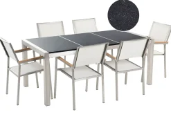 Set da pranzo da giardino 6 posti GROSSETO Piastra tripla Granito Lucido Nero/Bianco