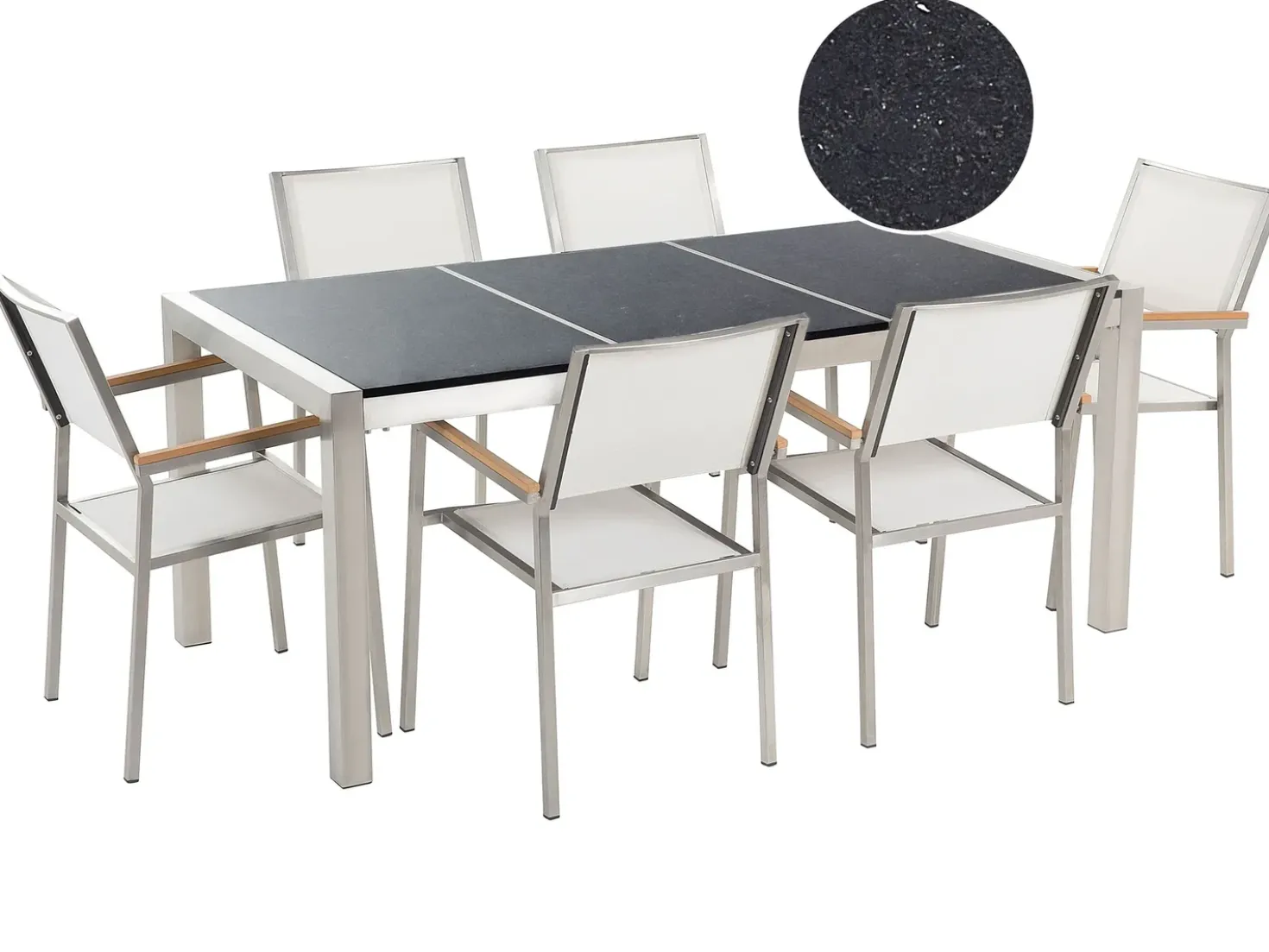 Set da pranzo da giardino 6 posti GROSSETO Piastra tripla Granito Lucido Nero/Bianco