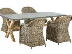 Set da pranzo da giardino 4 posti SUSUA/OLBIA con cuscini Cemento Marrone chiaro
