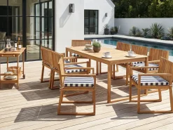 Set da pranzo da giardino 8 posti SASSARI II con cuscini Legno di acacia certificato Blu marino