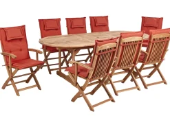 Set da pranzo da giardino 8 posti MAUI II con cuscini Legno d'acacia Rosso scuro