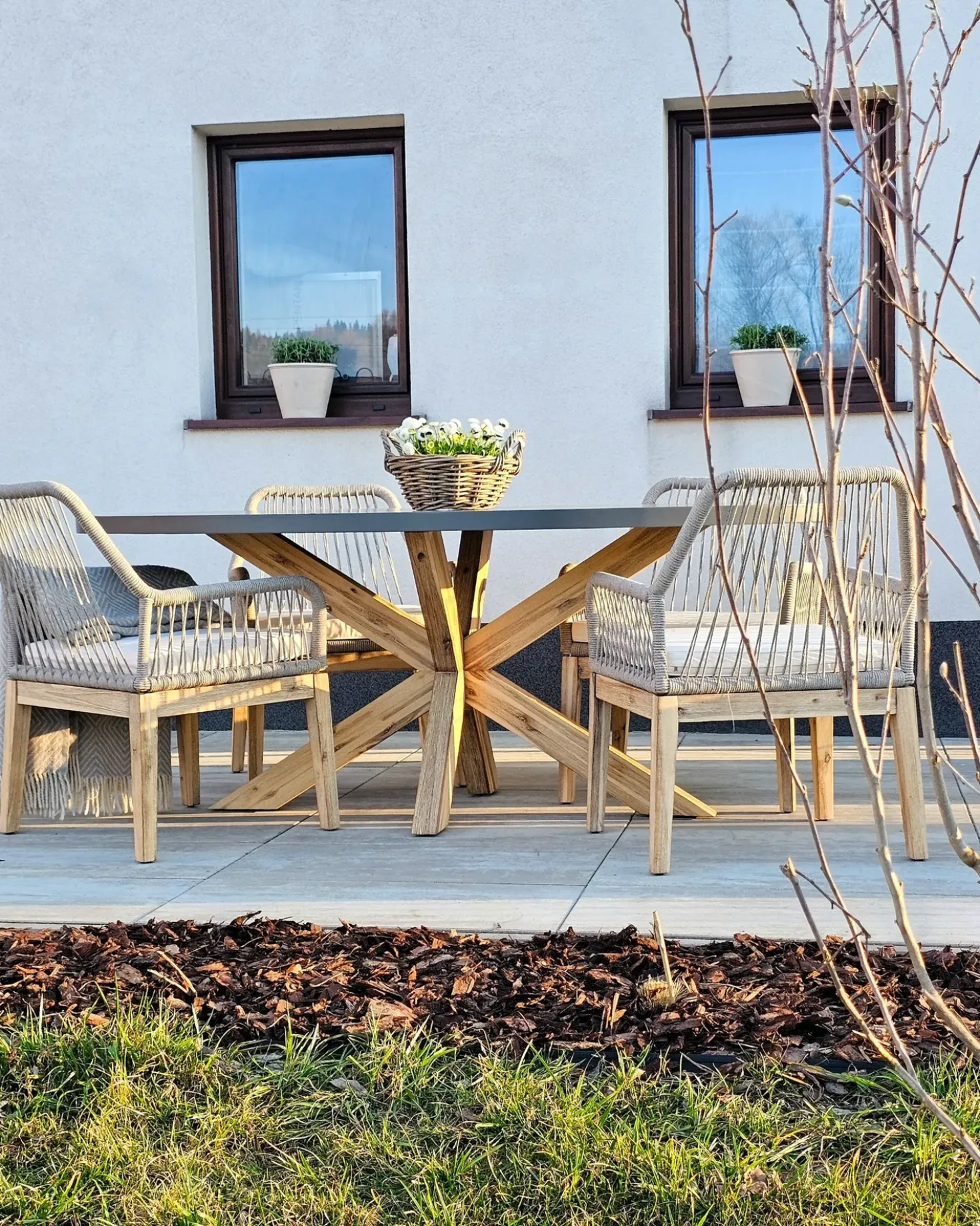 Set da pranzo da giardino 4 posti ORISTANO con cuscini Cemento Beige