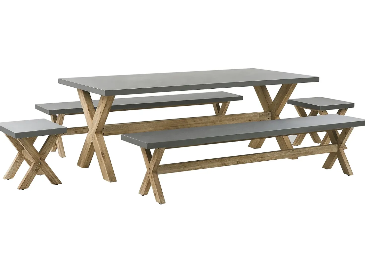 Set da pranzo da giardino con panche e sgabelli 8 posti OLBIA Cemento Grigio