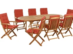 Set da pranzo da giardino 8 posti MAUI PREMIUM Legno d'acacia Rosso