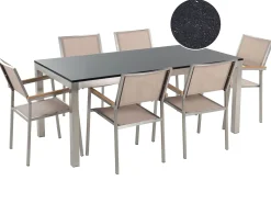 Set da pranzo da giardino 6 posti GROSSETO Granito Lucido Nero/Beige