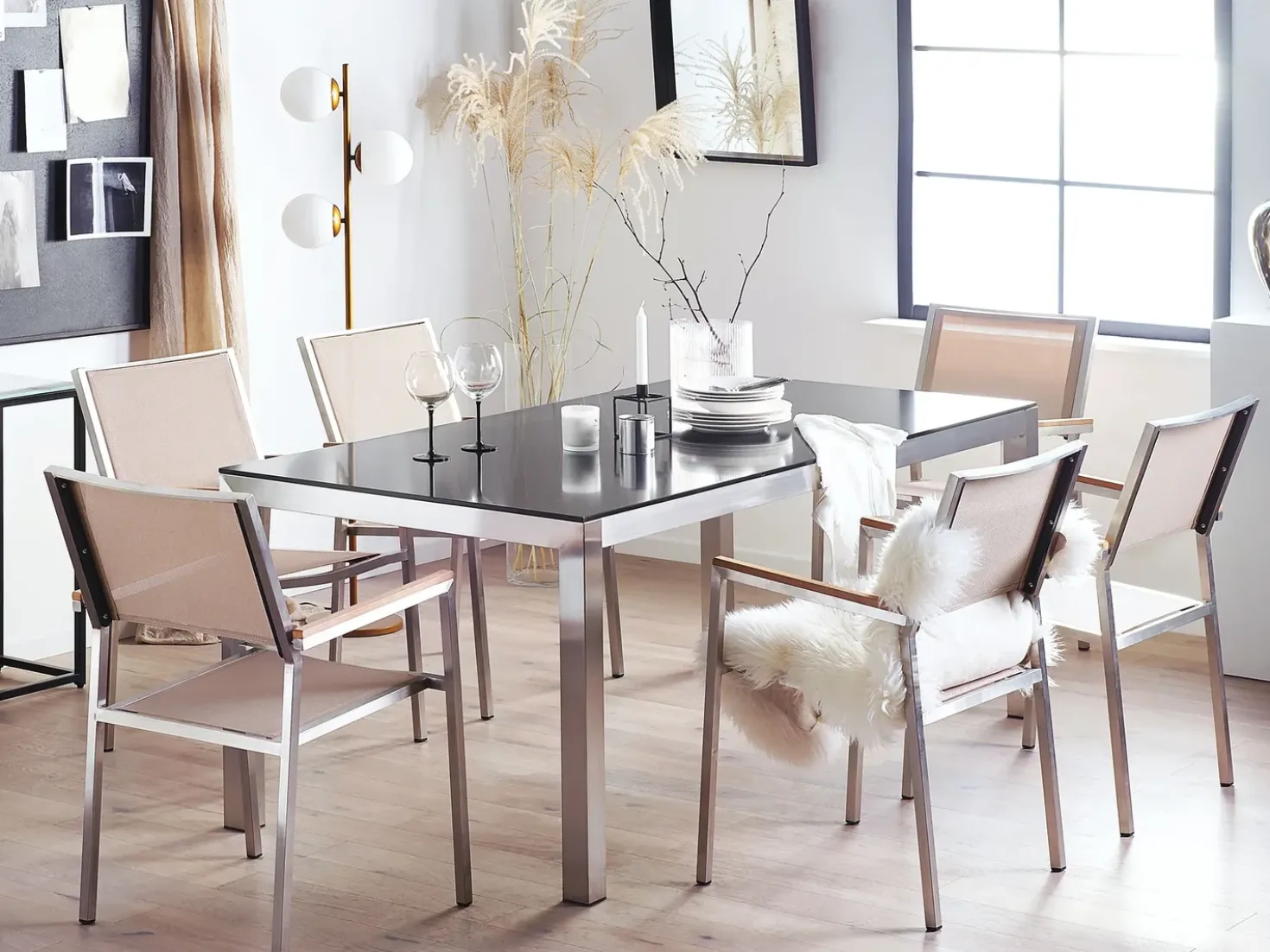 Set da pranzo da giardino 6 posti GROSSETO Granito Lucido Nero/Beige