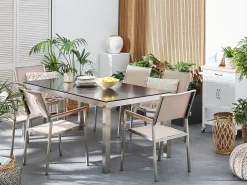 Set da pranzo da giardino 6 posti GROSSETO Granito Lucido Nero/Beige