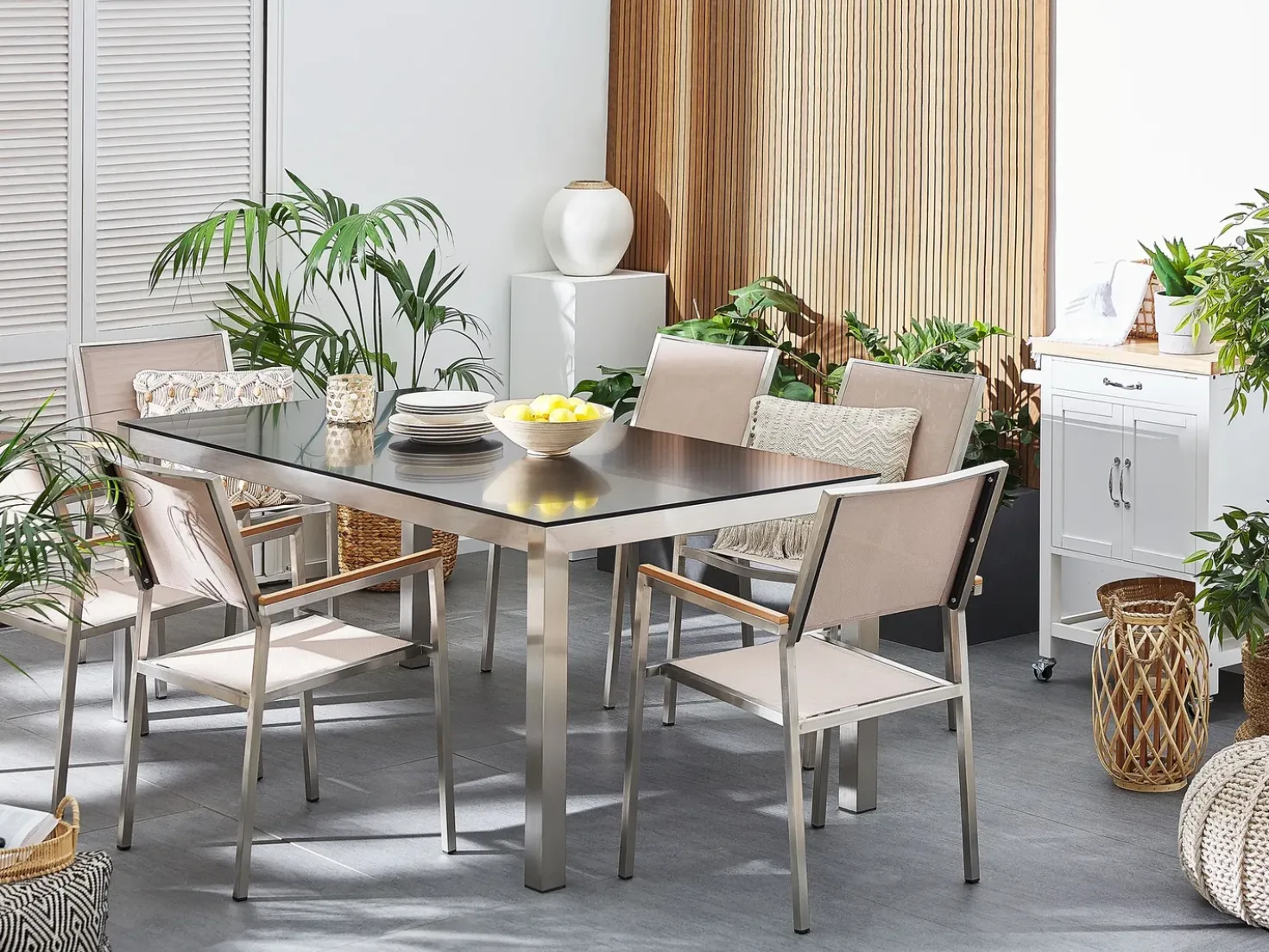 Set da pranzo da giardino 6 posti GROSSETO Granito Lucido Nero/Beige