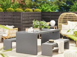 Set da pranzo da giardino con panche 4 posti TARANTO Cemento Grigio