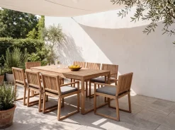 Set da pranzo da giardino 8 posti SASSARI PREMIUM con cuscini Legno di acacia certificato Grigio melange