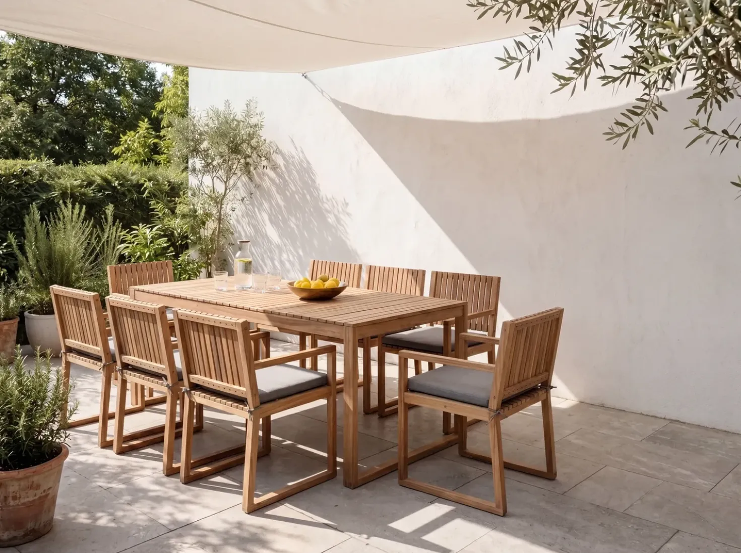 Set da pranzo da giardino 8 posti SASSARI PREMIUM con cuscini Legno di acacia certificato Grigio melange