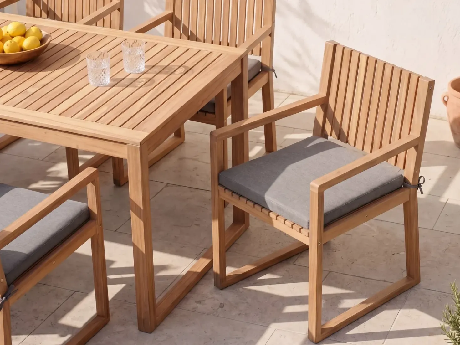 Set da pranzo da giardino 8 posti SASSARI PREMIUM con cuscini Legno di acacia certificato Grigio melange