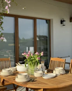 Set da pranzo da giardino 6 posti MAUI con Ombrellone (12 opzioni) Legno d'acacia Marrone chiaro