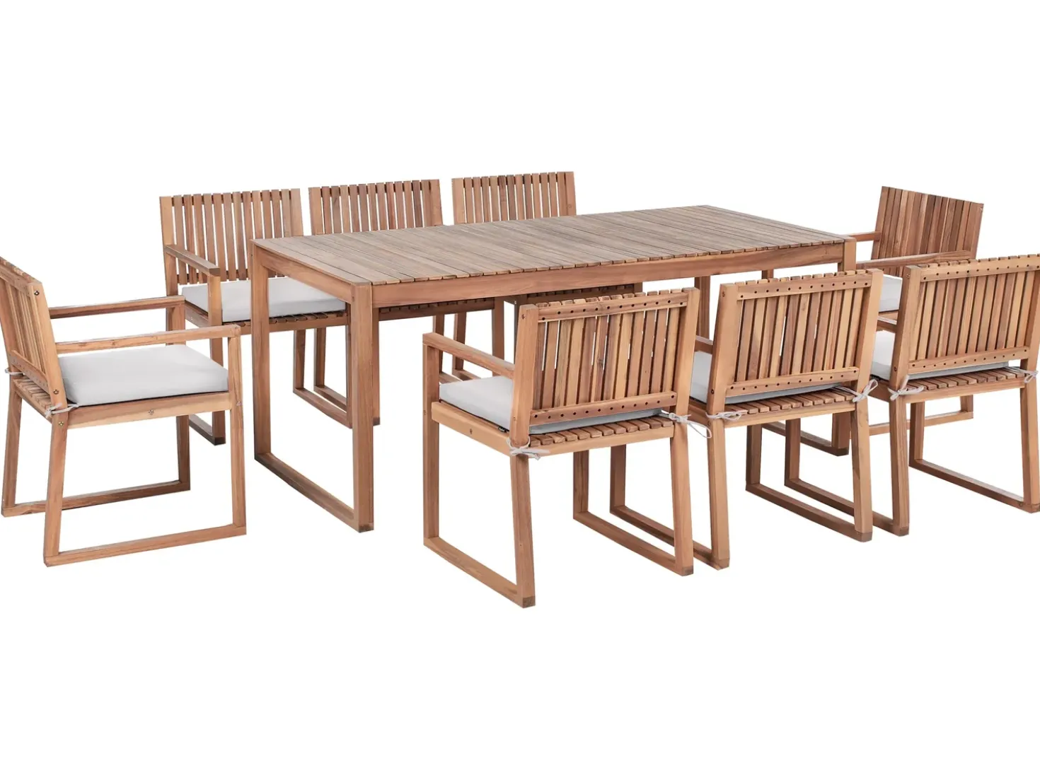 Set da pranzo da giardino 8 posti SASSARI PREMIUM con cuscini Legno di acacia certificato Grigio chiaro