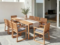 Set da pranzo da giardino 8 posti SASSARI PREMIUM con cuscini Legno di acacia certificato Grigio chiaro