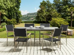 Set da pranzo da giardino 6 posti COSOLETO/GROSSETO Vetro temperato Effetto granito Nero