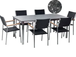 Set da pranzo da giardino 6 posti COSOLETO/GROSSETO Vetro temperato Effetto granito Nero