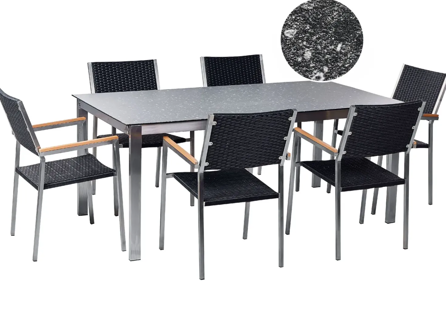 Set da pranzo da giardino 6 posti COSOLETO/GROSSETO Vetro temperato Effetto granito Nero