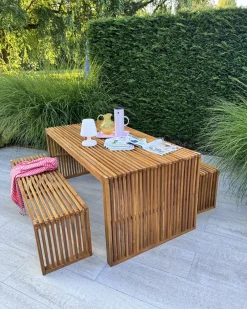 Set da pranzo da giardino con panche 6 posti SULZANO Legno d'acacia Marrone