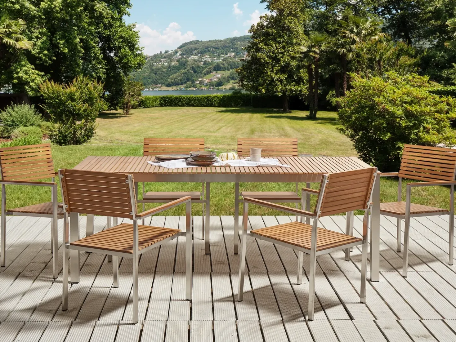 Set da pranzo da giardino 6 posti VIAREGGIO Legno di teak certificato Marrone