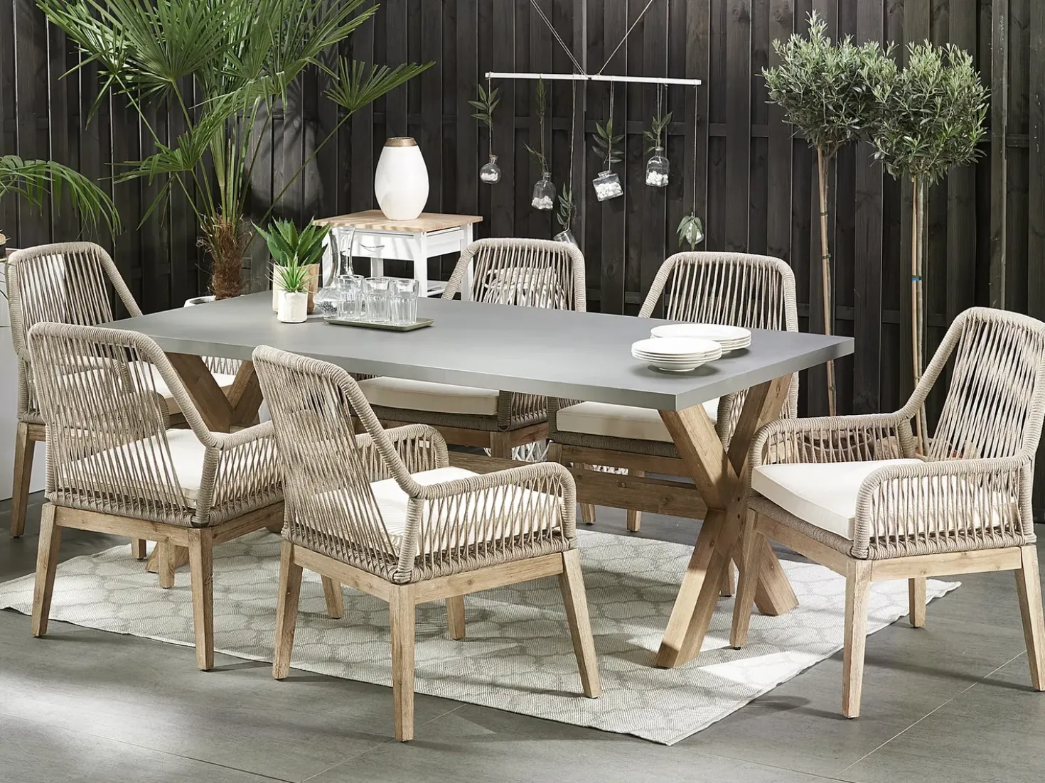 Set da pranzo da giardino 6 posti OLBIA con cuscini Beige