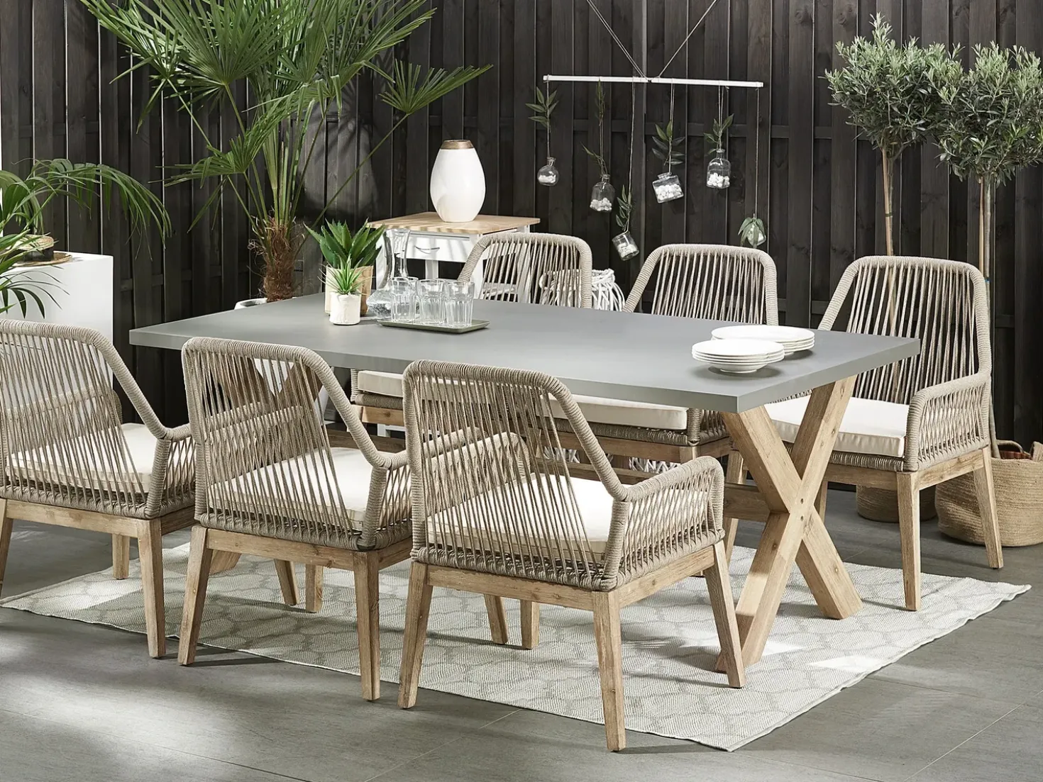Set da pranzo da giardino 6 posti OLBIA con cuscini Beige