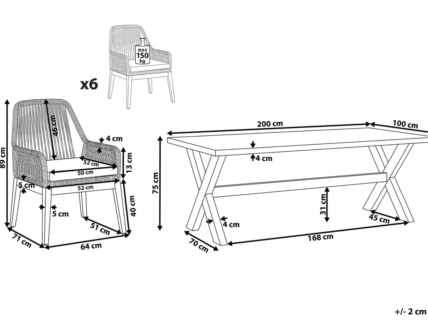 Set da pranzo da giardino 6 posti OLBIA con cuscini Beige