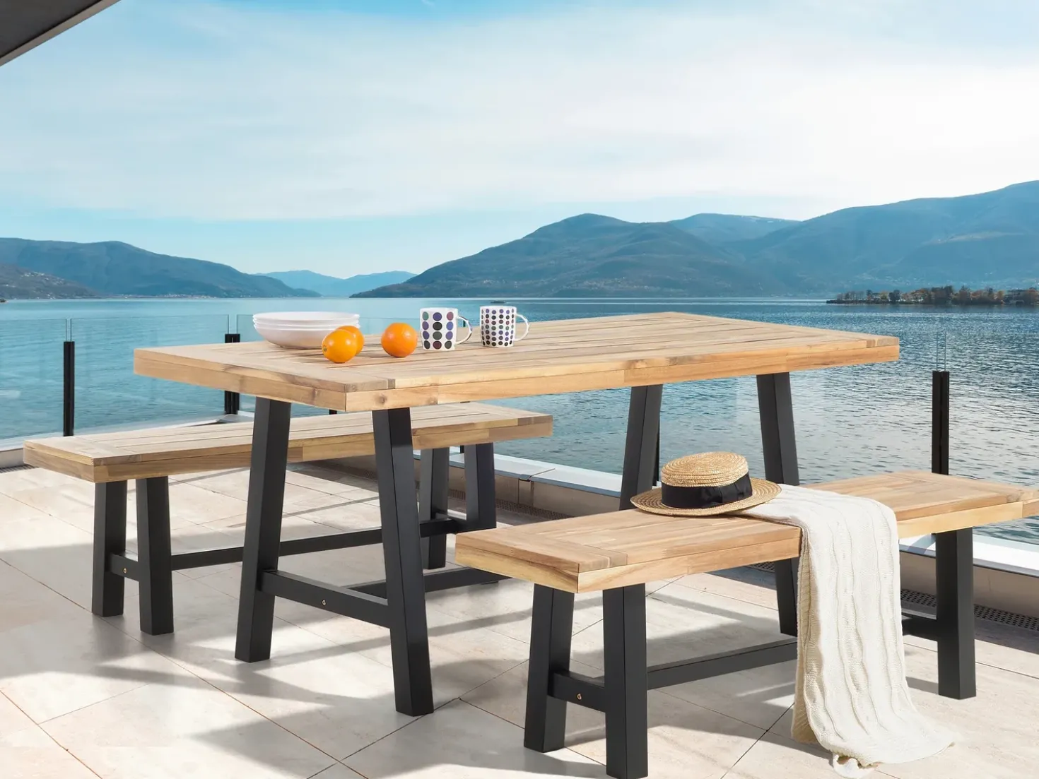 Set da pranzo da giardino 6 posti SCANIA Legno d'acacia Nero