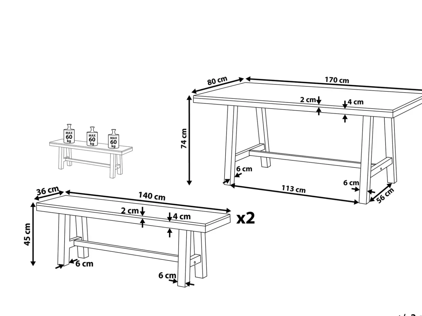 Set da pranzo da giardino 6 posti SCANIA Legno d'acacia Nero
