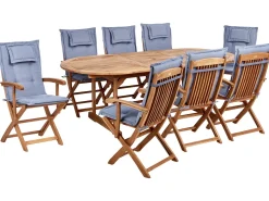 Set da pranzo da giardino 8 posti MAUI II con cuscini Legno d'acacia Blu