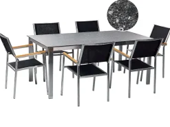Set da pranzo da giardino 6 posti COSOLETO/GROSSETO Vetro temperato Effetto granito Nero