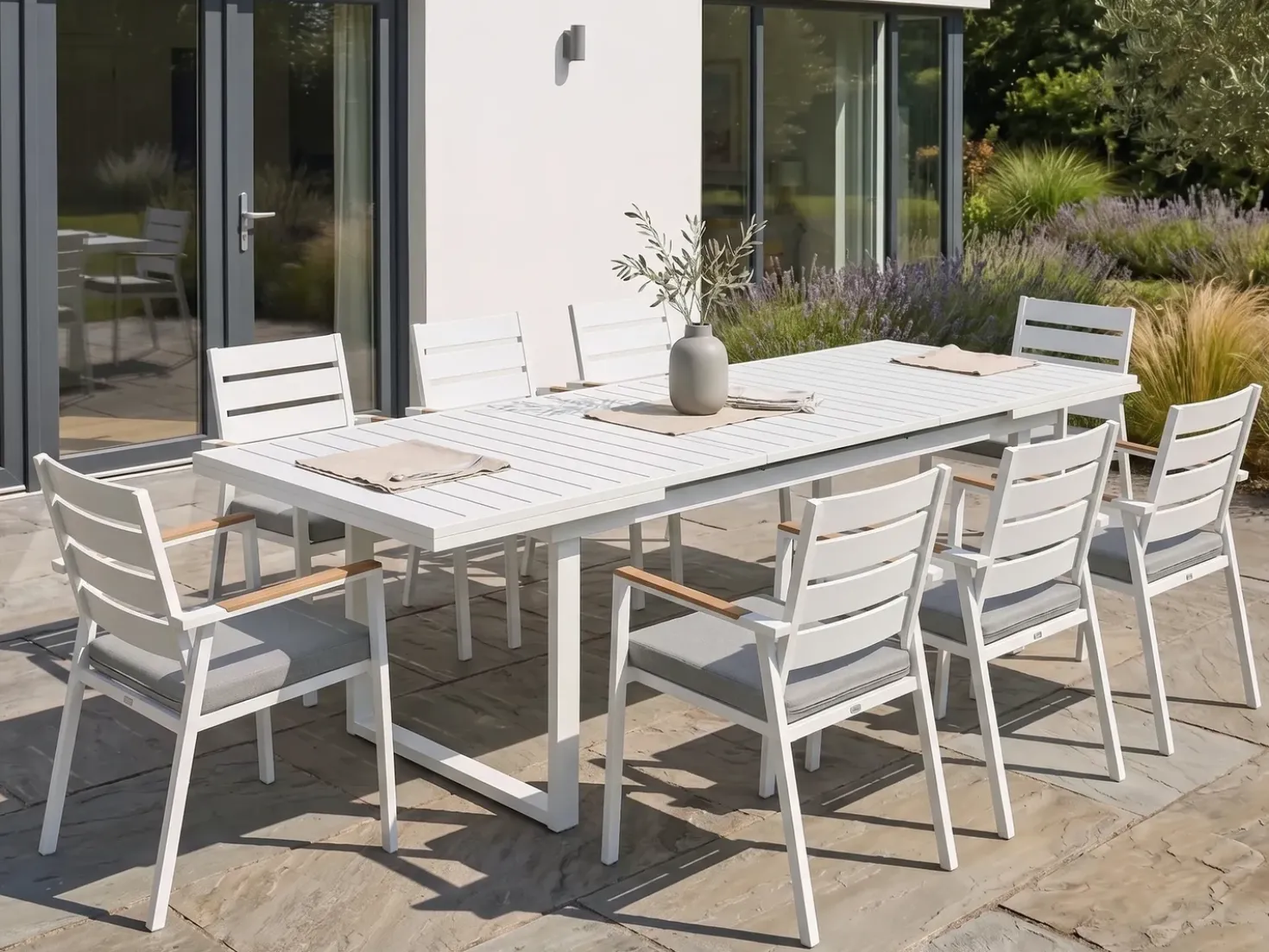Set da pranzo da giardino 8 posti VALCANETTO/TAVIANO con cuscini Metallo Grigio