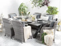Set da pranzo da giardino 6 posti CASCAIS con cuscini Rattan sintetico (PE) Grigio
