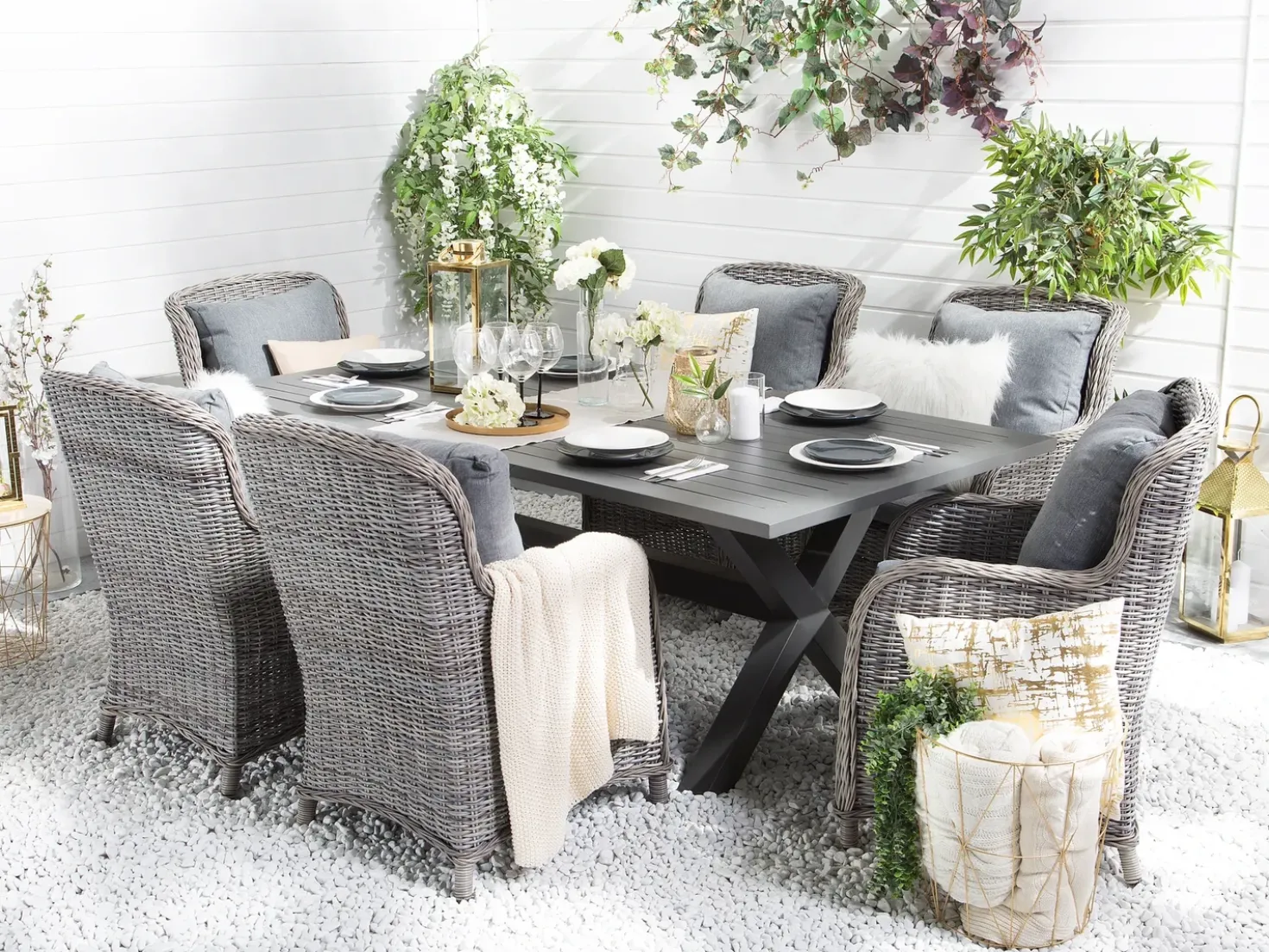 Set da pranzo da giardino 6 posti CASCAIS con cuscini Rattan sintetico (PE) Grigio
