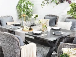 Set da pranzo da giardino 6 posti CASCAIS con cuscini Rattan sintetico (PE) Grigio