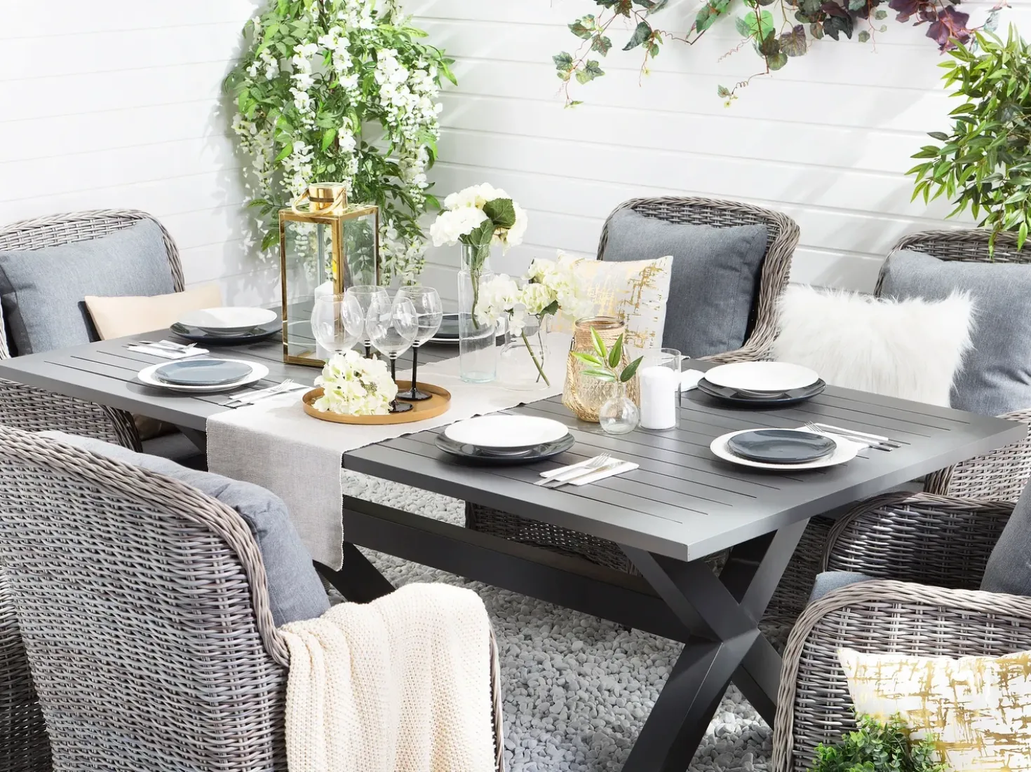 Set da pranzo da giardino 6 posti CASCAIS con cuscini Rattan sintetico (PE) Grigio