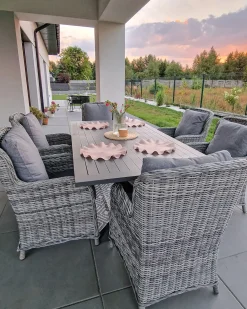 Set da pranzo da giardino 6 posti CASCAIS con cuscini Rattan sintetico (PE) Grigio