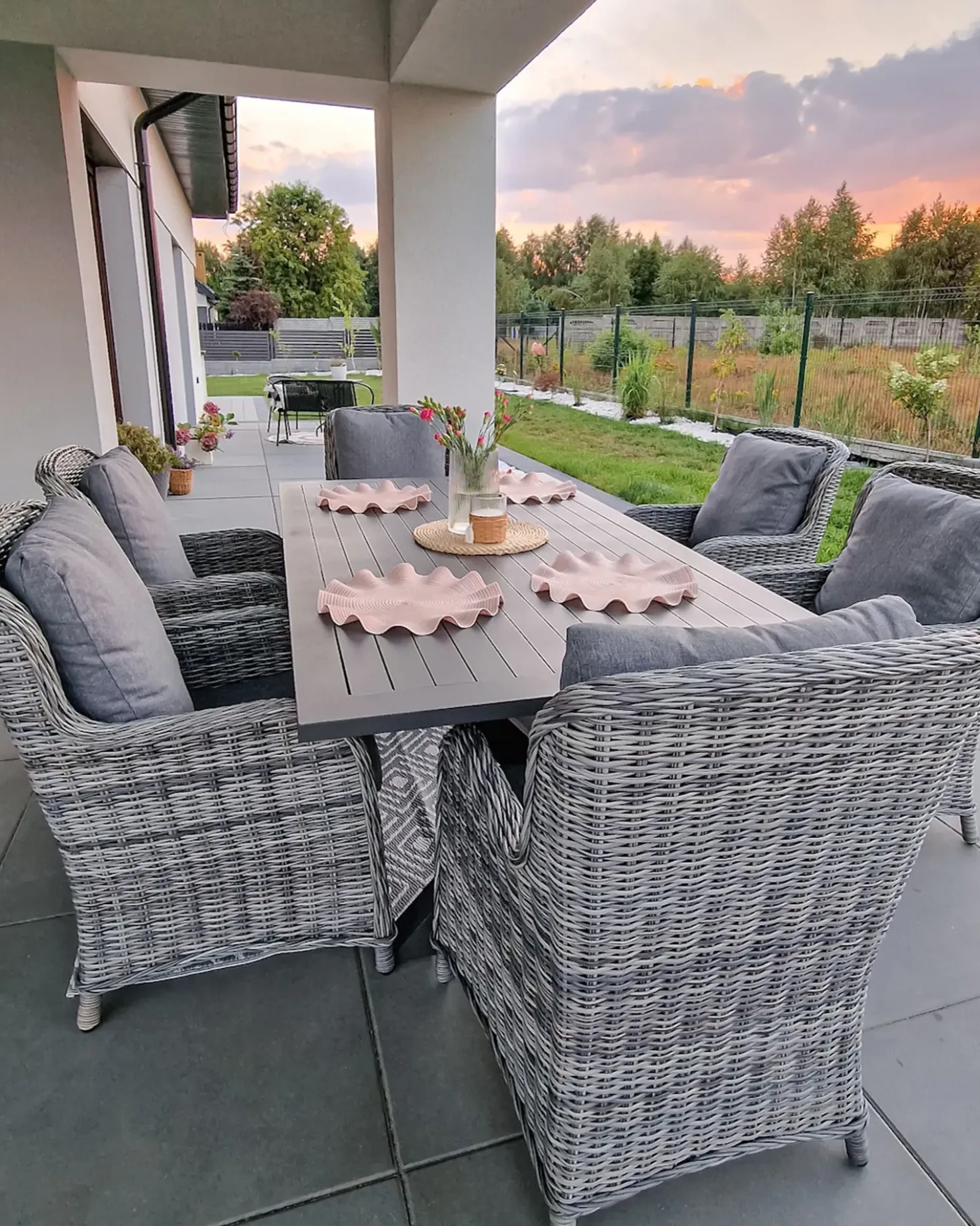 Set da pranzo da giardino 6 posti CASCAIS con cuscini Rattan sintetico (PE) Grigio
