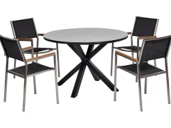 Set da pranzo da giardino 4 posti MALETTO/GROSSETO Metallo Effetto marmo Grigio/Nero