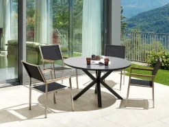 Set da pranzo da giardino 4 posti MALETTO/GROSSETO Metallo Effetto marmo Grigio/Nero
