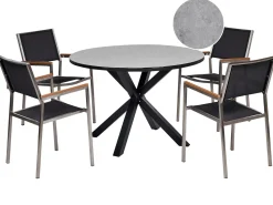 Set da pranzo da giardino 4 posti MALETTO/GROSSETO Metallo Effetto marmo Grigio/Nero