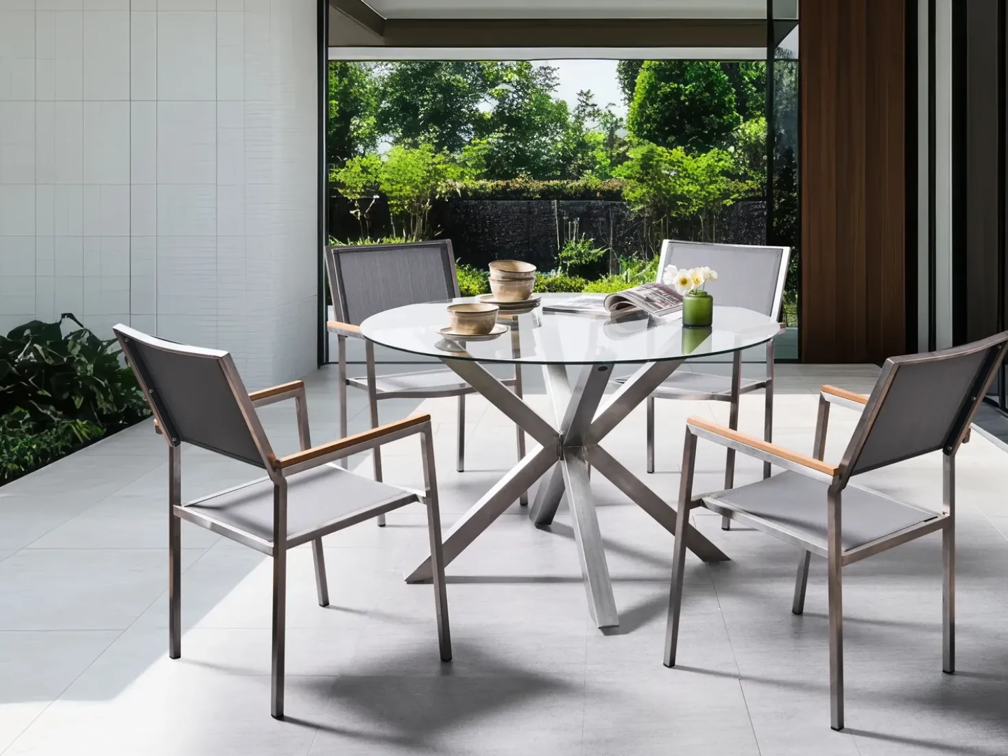 Set da pranzo da giardino 4 posti MALETTO/GROSSETO Acciaio inox Argento