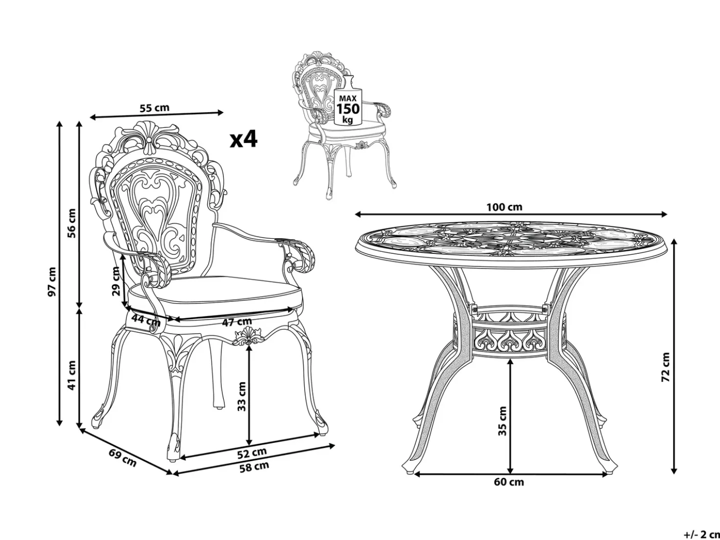 Set da pranzo da giardino 4 posti SAPRI con cuscini Metallo Marrone scuro