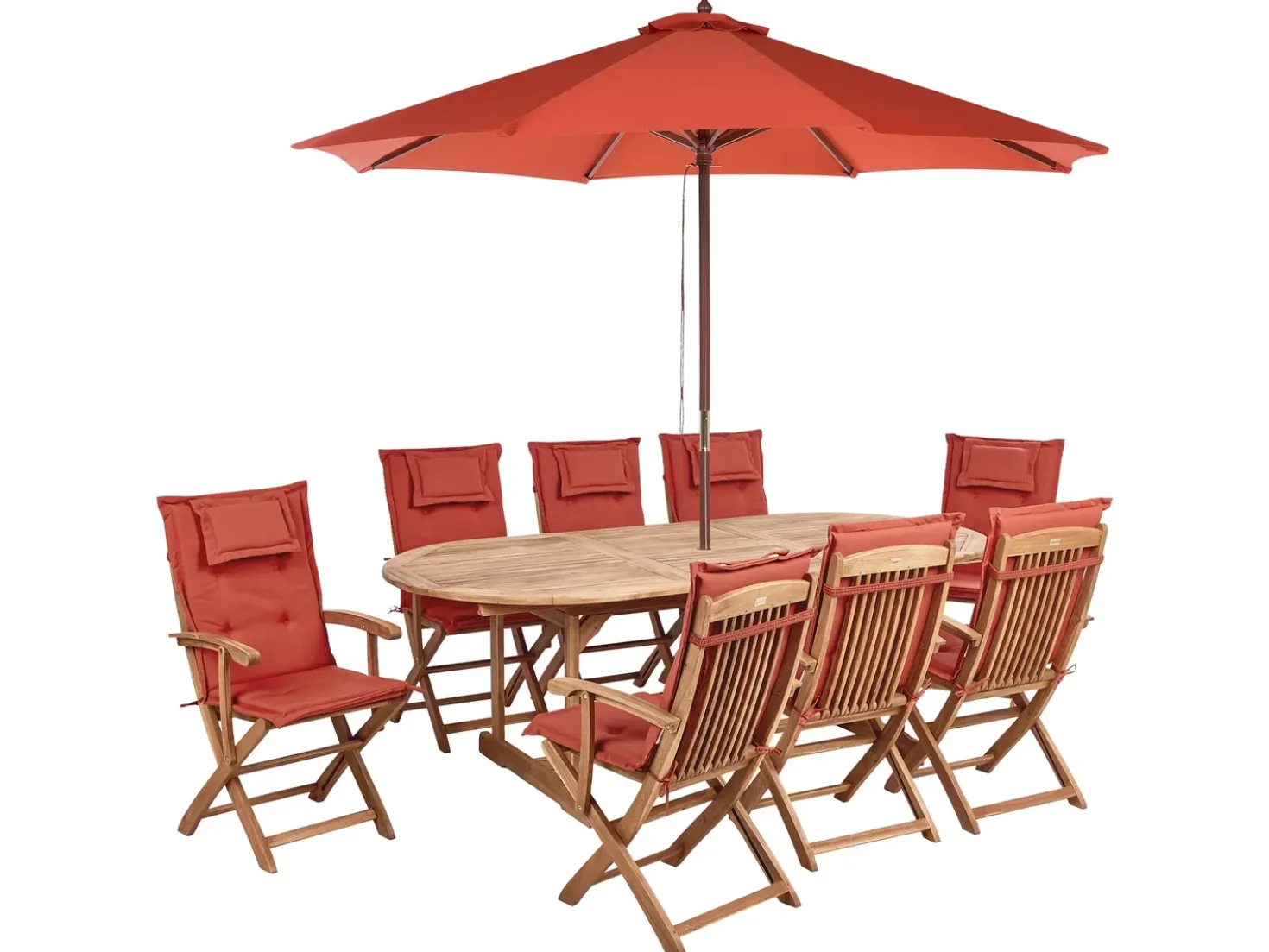 Set da pranzo da giardino 8 posti MAUI II con Ombrellone Legno d'acacia Rosso scuro