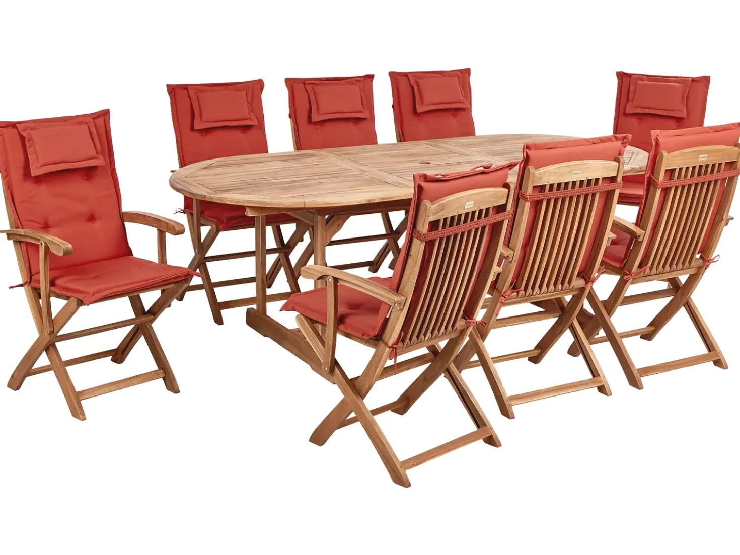 Set da pranzo da giardino 8 posti MAUI II con Ombrellone Legno d'acacia Rosso scuro